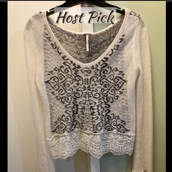 Free People Sweaters - Free People pattern & Lace trim Sweater Small